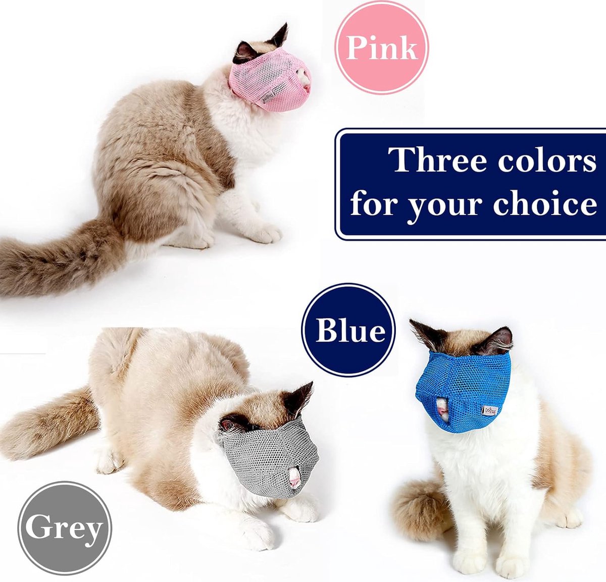 6-Pack Breathable Cat Muzzle | Size L | Travel Vet Visits Grooming | Nylon