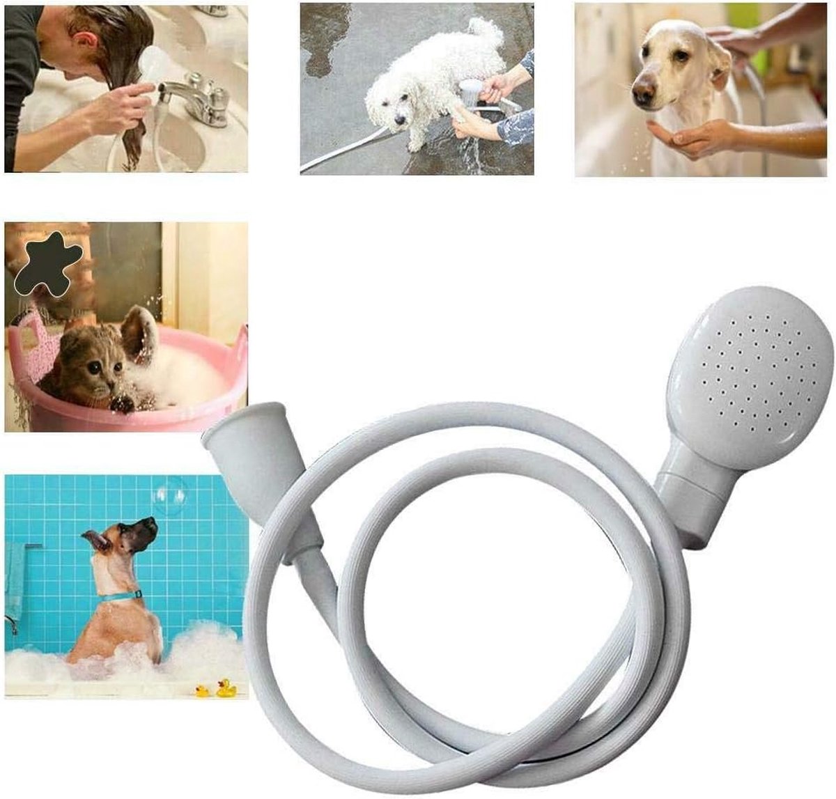 Pet Bath & Shower Set | Dog & Cat Shower Head & Sprayer | Garden Hose Compatible | White