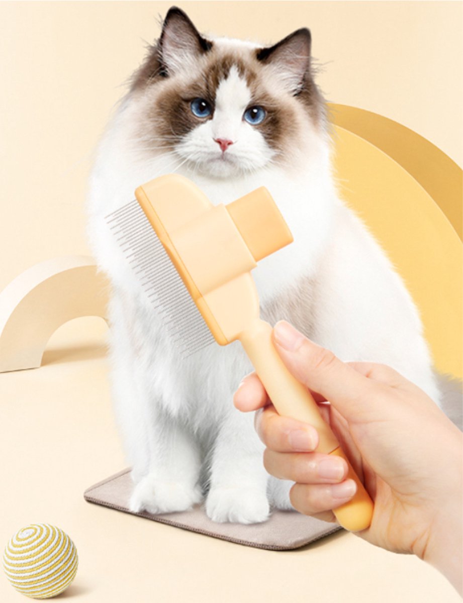 Yellow Self-Cleaning Pet Slicker Brush | One-Click Fur Release | Dog & Cat