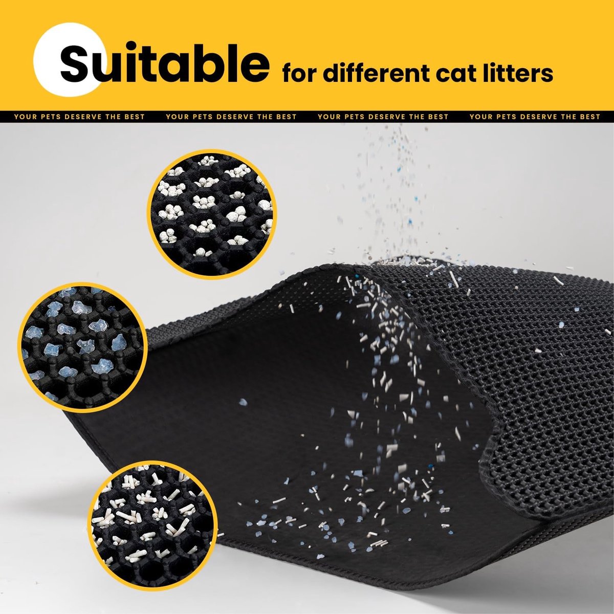 Black Double Layer Cat Litter Mat | Waterproof Grit Catcher | 30 x 45 cm