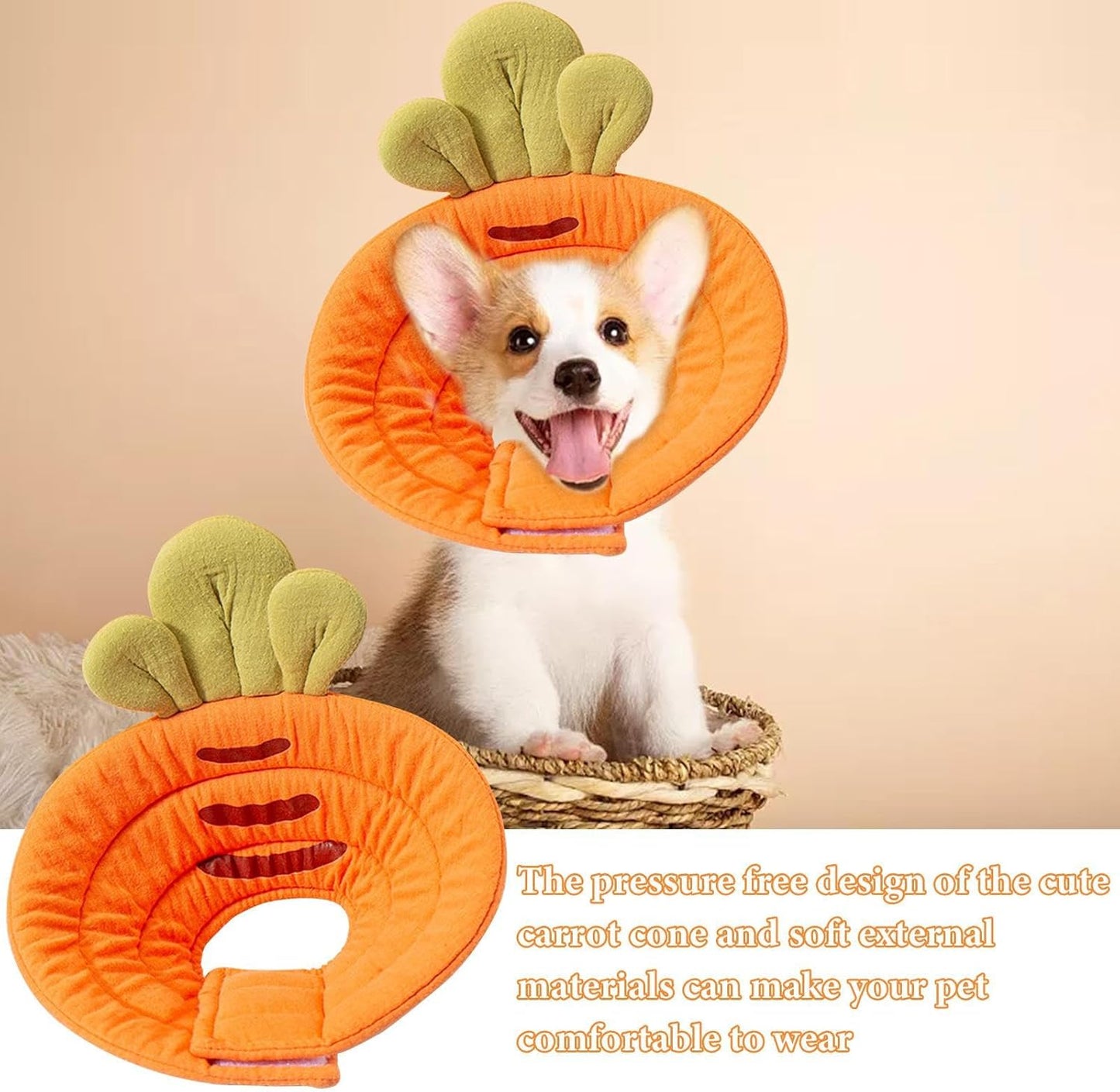 Carrot Shape Soft Pet Cone Collar | Prevents Licking & Biting | Post-Surgery Recovery | Small