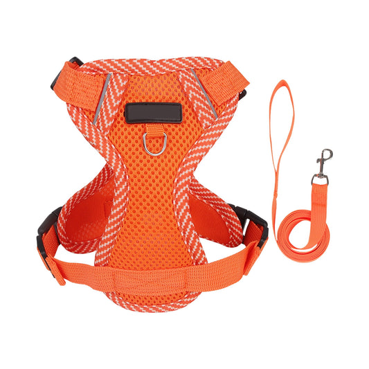 Orange Reflective Step-In Dog & Cat Harness with Lead