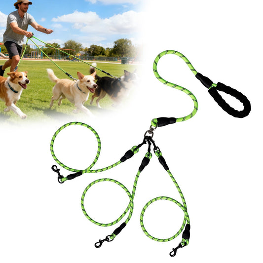 No-Tangle 3-Dog Bungee Leash | Heavy Duty | Reflective | Absorbing (2)