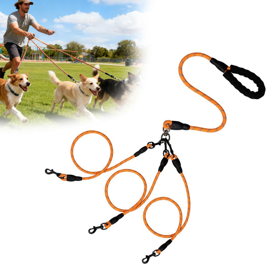 No-Tangle 3-Dog Bungee Leash | Heavy Duty | Reflective