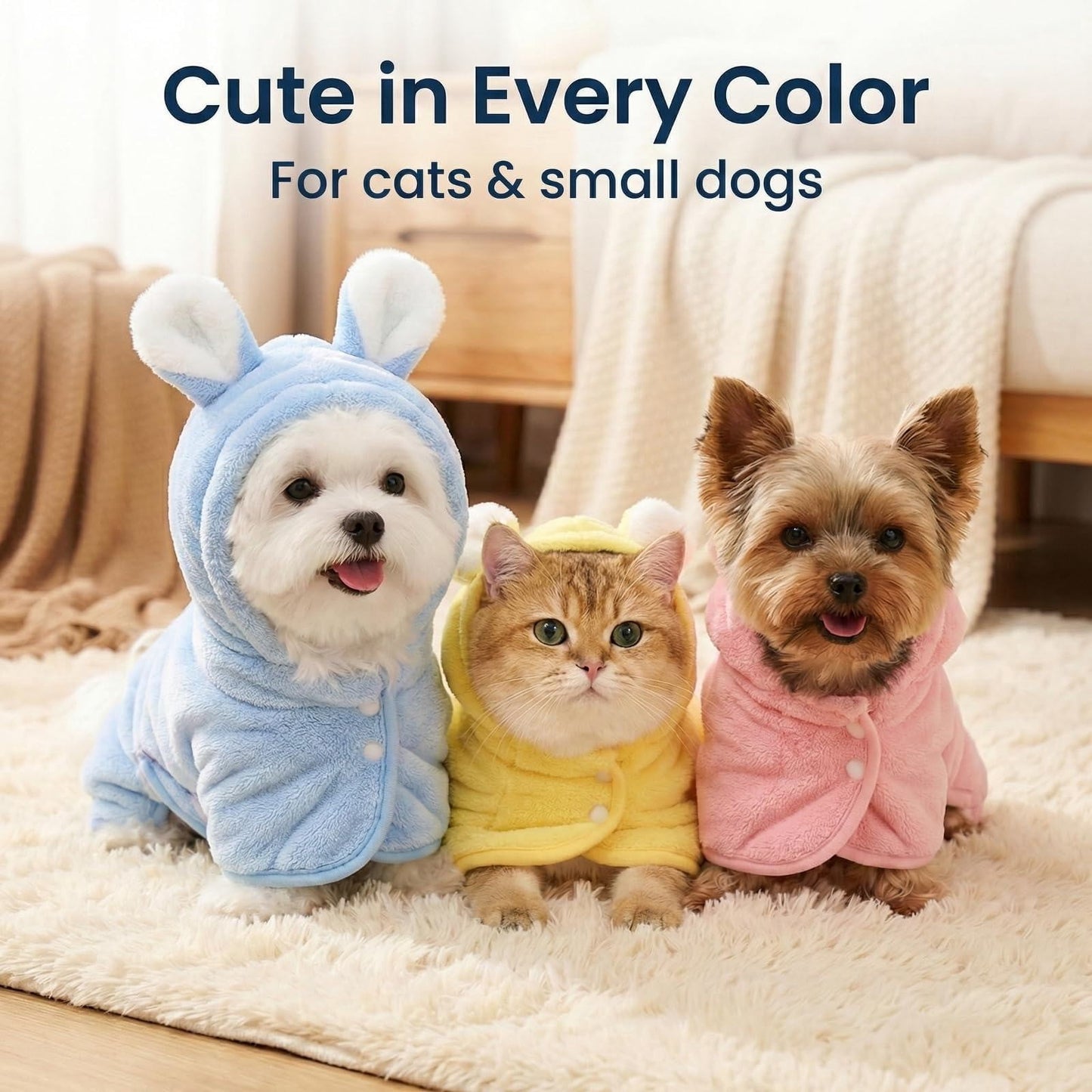 Puppy Bathrobe with Hood | Absorbent Fast-Drying Dog Robe Towel | S Pink