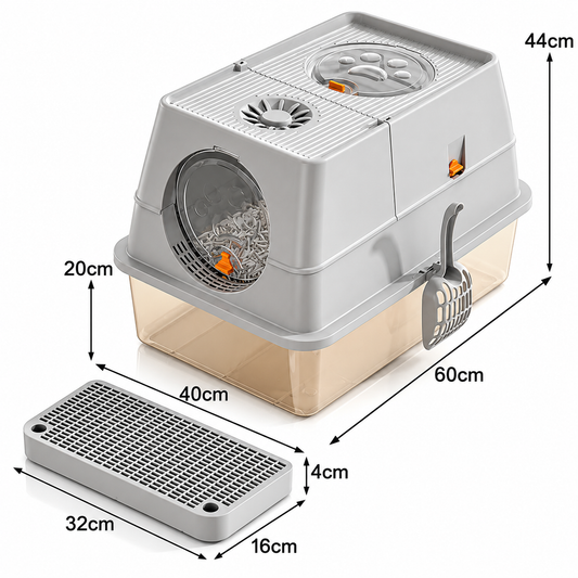 Light Grey Extra Large Stainless Steel Cat Litter Box | Round Top