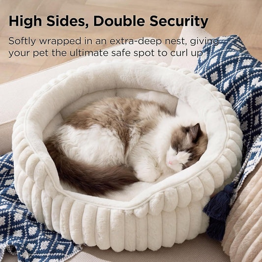 Cat Bed, Washable Round Cute Cat Beds for Indoor Cats | Cream