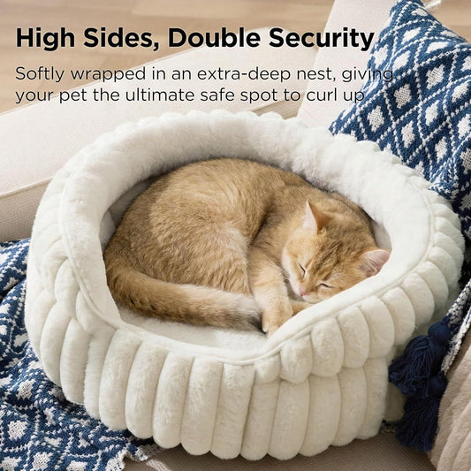 Cat Bed, Washable Round Cute Pet Beds for Indoor Cats | Cream