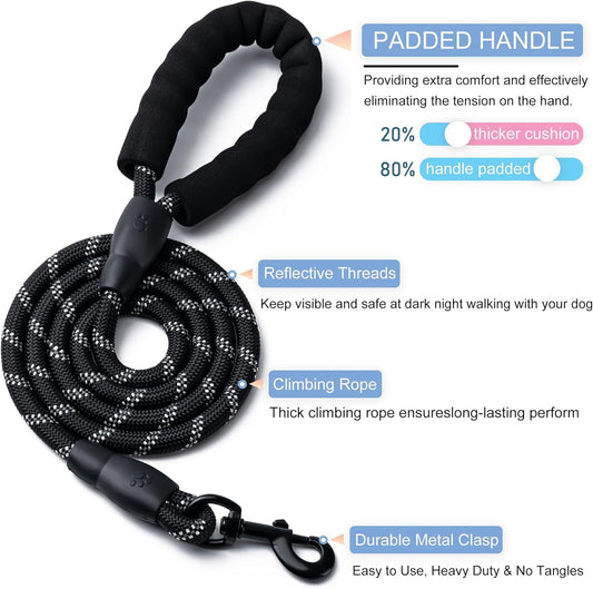 Heavy Duty Nylon Dog Leash | 2 Pack | 4/5/6 FT | Reflective