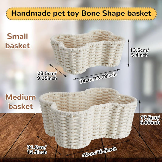 Dog Toy Basket | 2-Pack Bone Shape | Handmade Cotton Rope Organizer