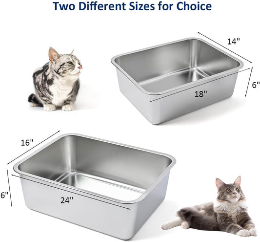 Stainless Steel Cat Litter Box | High Sides | 24x16x6 Inch
