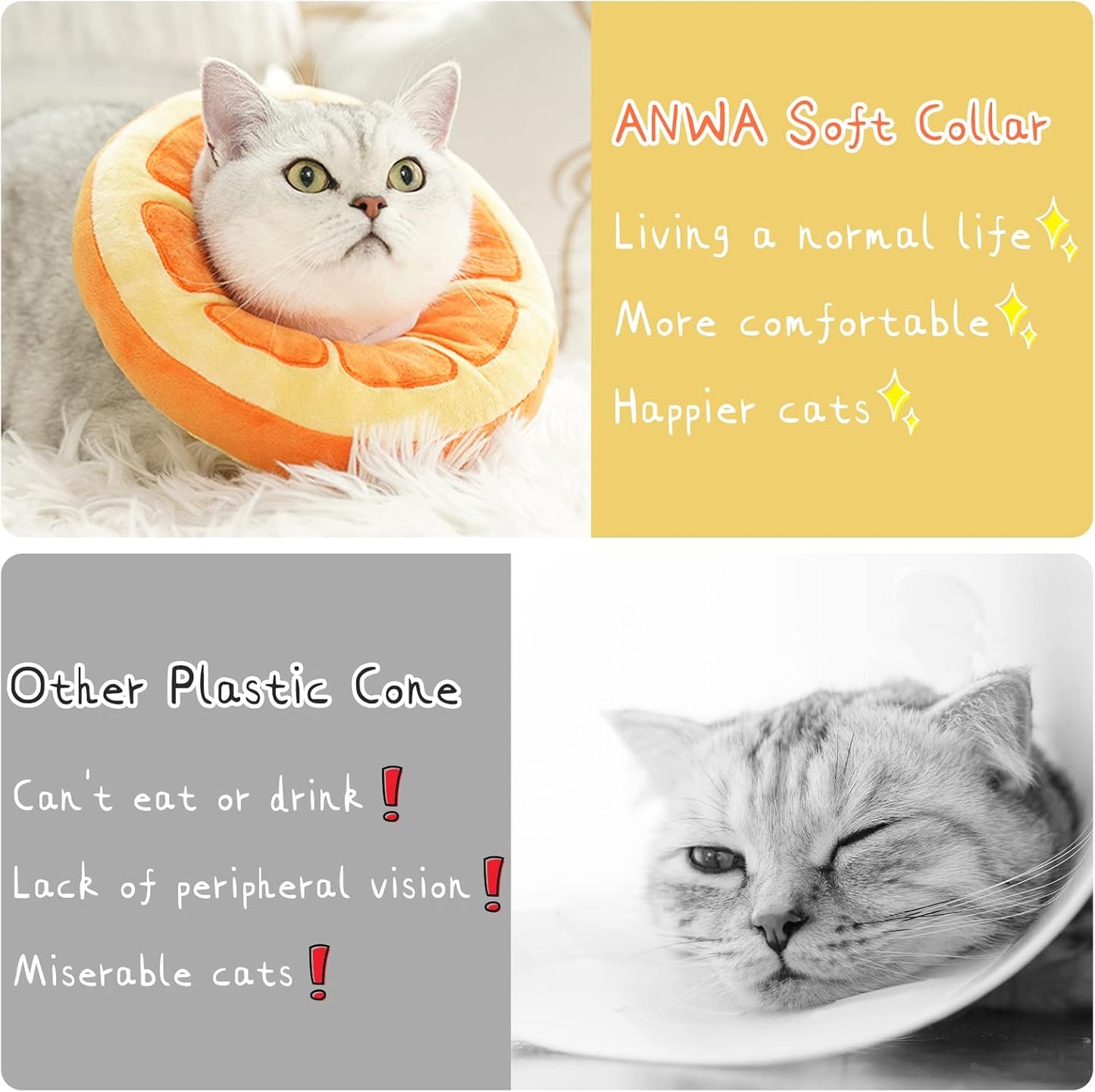 Soft Cat Donut Cone Collar | Post-Surgery Recovery | Kitten Recovery Cone | Adjustable