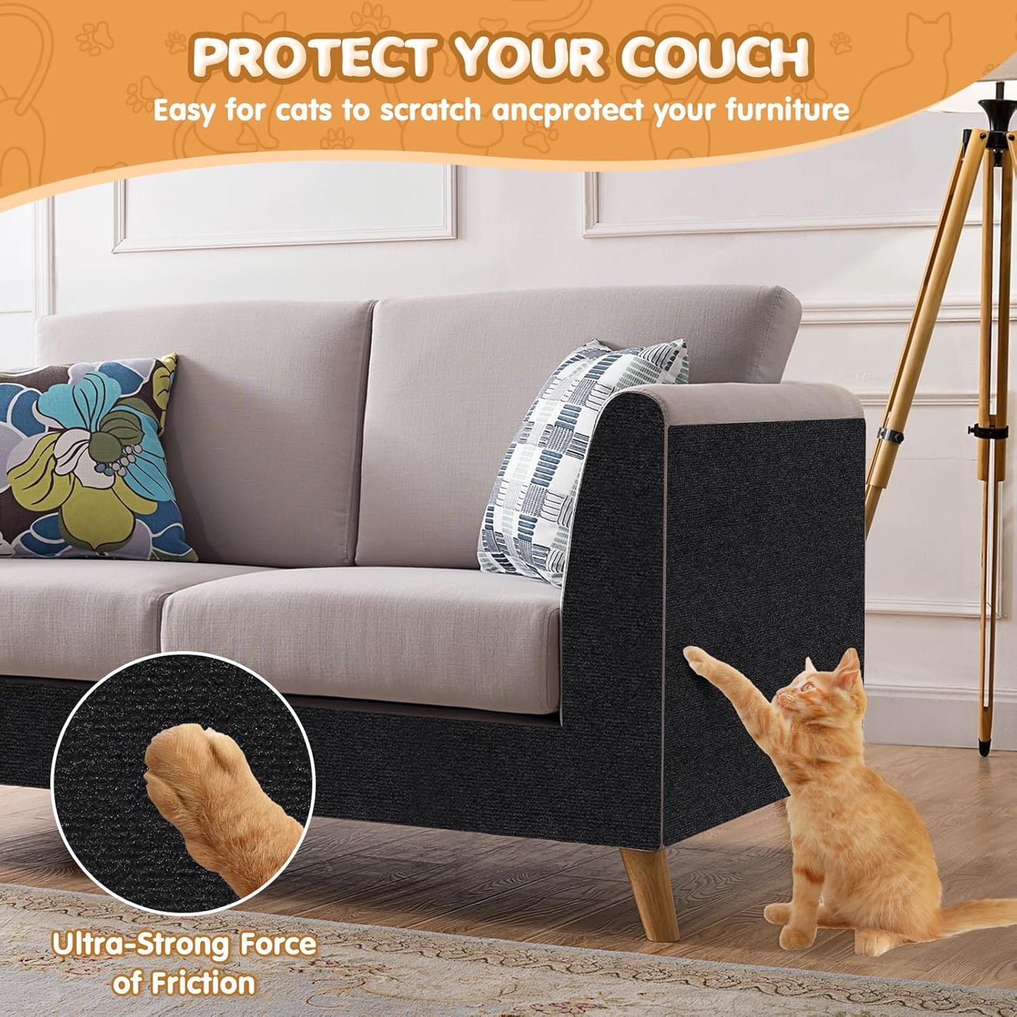 Cat Scratching Mat | Self-Adhesive Trimmable Sisal | 78.7x15.8 Inch Light Grey