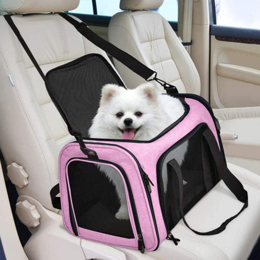 Foldable Travel Pet Carrier Bag | Cat & Dog Kennel | Pink | Large