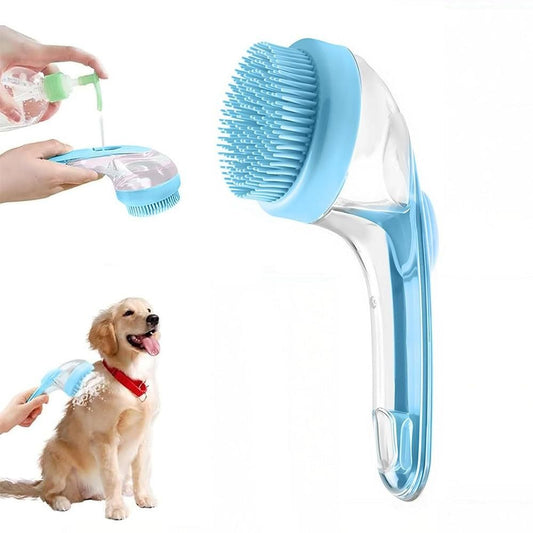 2-in-1 Pet Bath Brush with Built-in Shampoo Dispenser Dog Shampoo