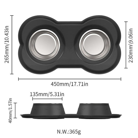 Anti Tip Stainless Steel Dog Bowl 2 in 2 Food Water Bowl