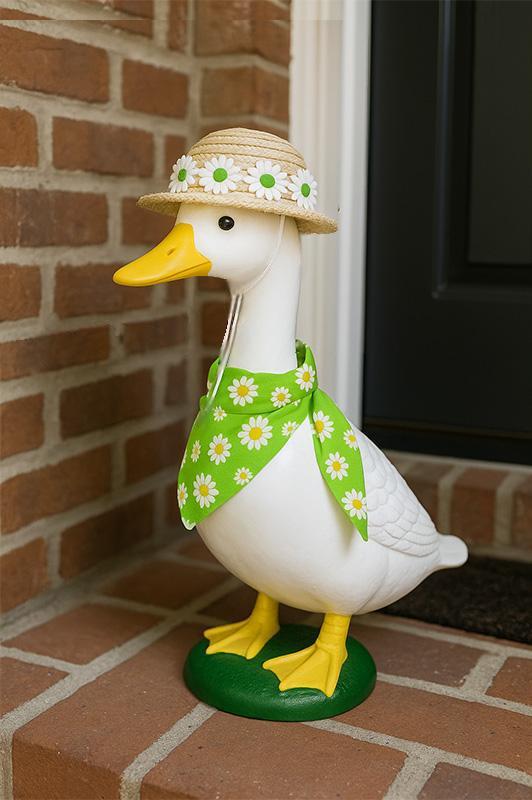 Khaki & Green Daisy Porch Goose Pet Costume Set | Summer Straw Hat & Floral Bandana | Small Pets