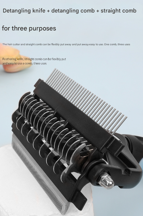 Pink & Black 3-in-1 Pet Grooming Tool | Dematting Rake Deshedding Comb & Finishing Brush | Dog & Cat