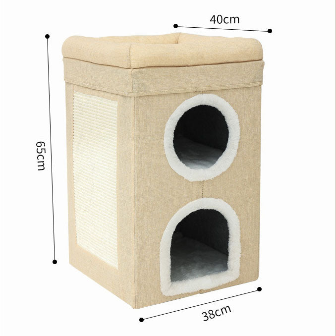 3-Story Villa Cat House with Scratching Posts | Beige