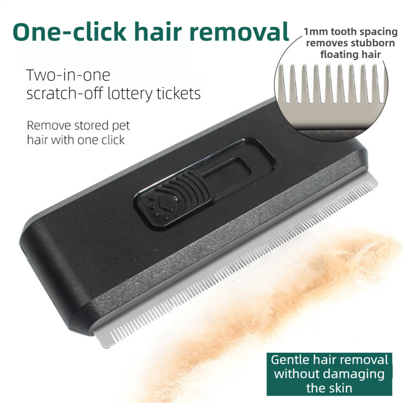 Black 2-in-1 Self-Cleaning Pet Grooming Comb | Stainless Steel | Fur Removal
