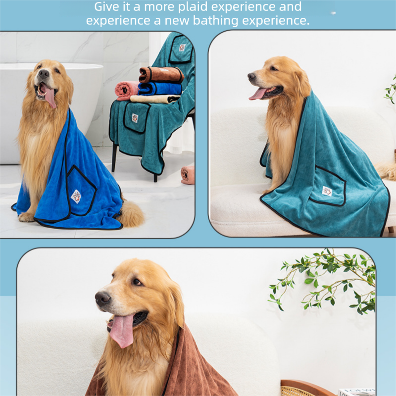 Pink 100*50cm icrofibre Pet Bath Towel with Hand Pockets - Super Absorbent Quick Dry Dog and Cat Drying Towel, Soft Grooming Blanket for Bathing, Cleaning and Everyday Pet Care