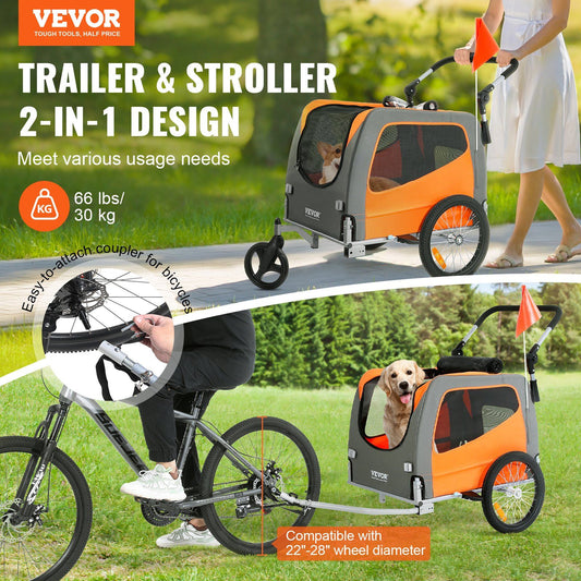 Dog Bike Trailer | 30KG Capacity | Orange/Gray