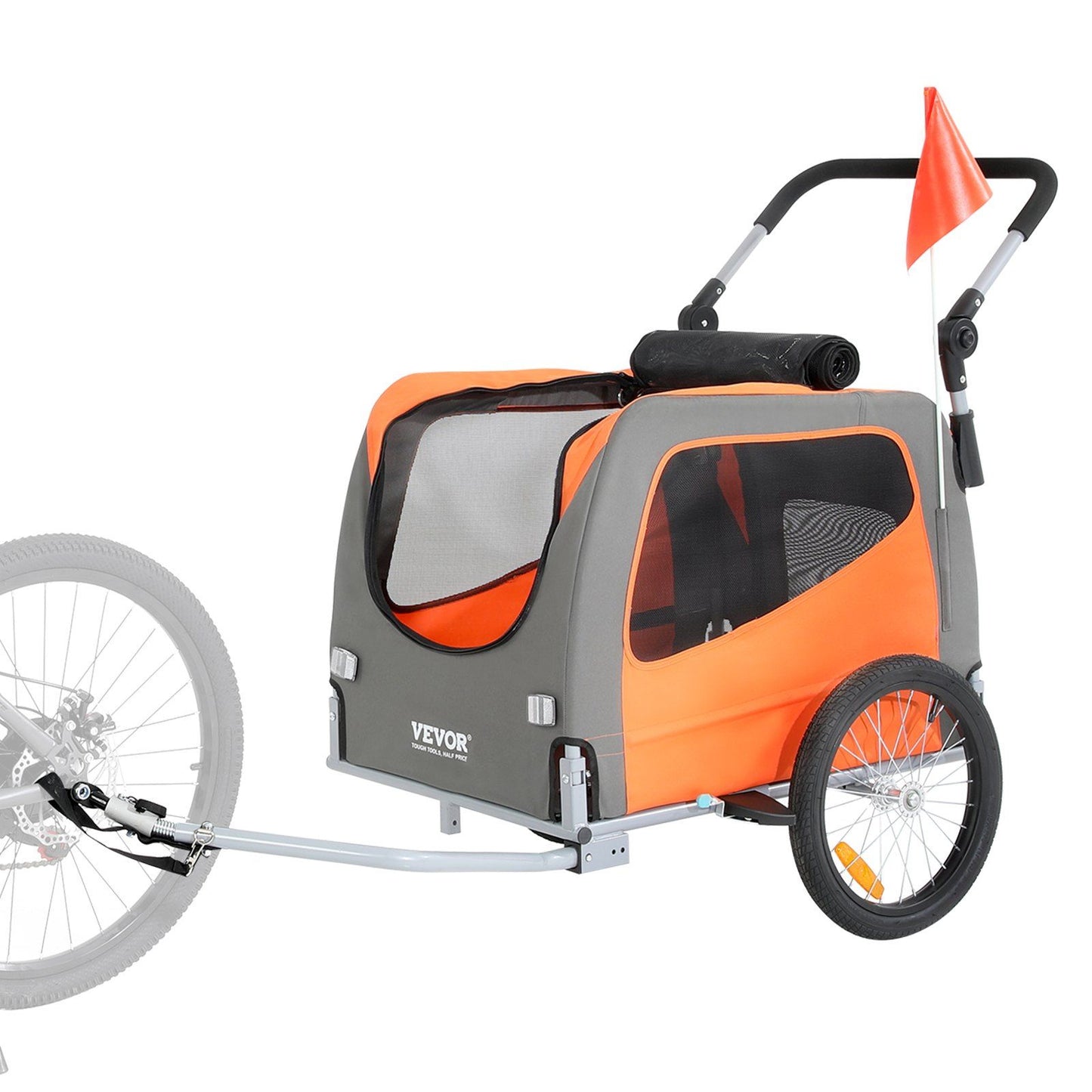 Dog Bike Trailer | 30KG Capacity | 2-in-1 Pet Stroller Cart | Orange/Gray
