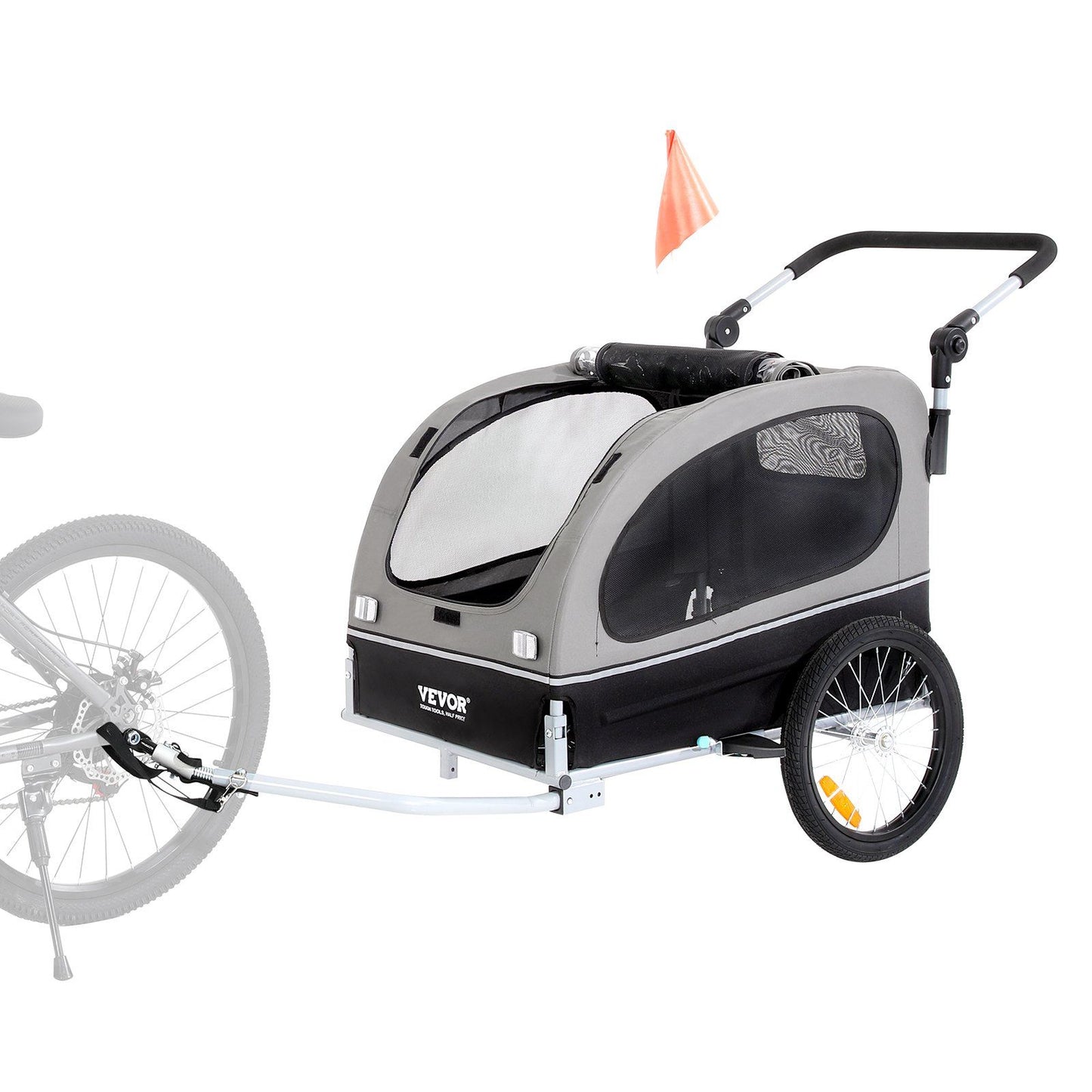 Dog Bike Trailer | 40KG Capacity | 2-in-1 Pet Stroller Cart | Black/Gray