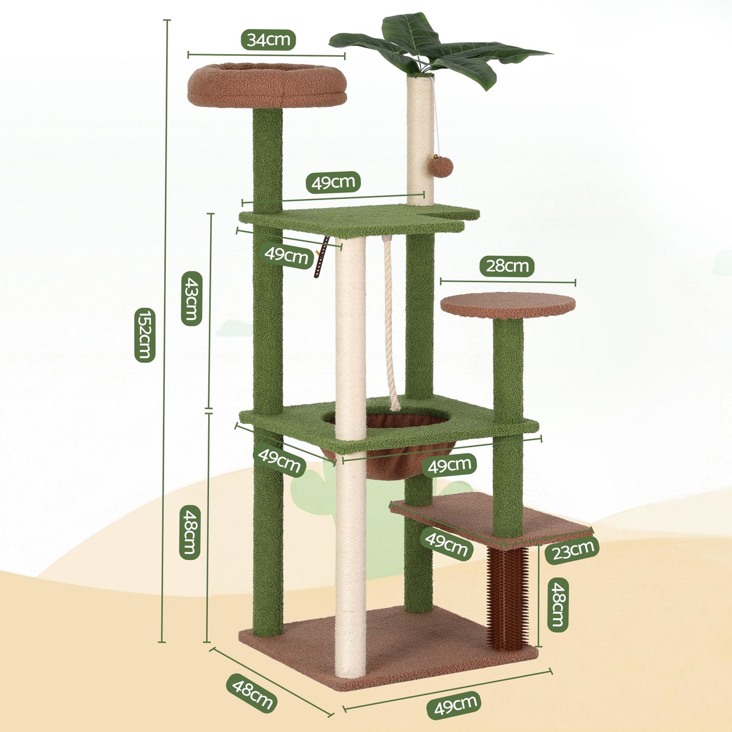 i.Pet 152cm Jungle Cat Tree Tower | Multi-Level Scratching Post | Leafy Canopy