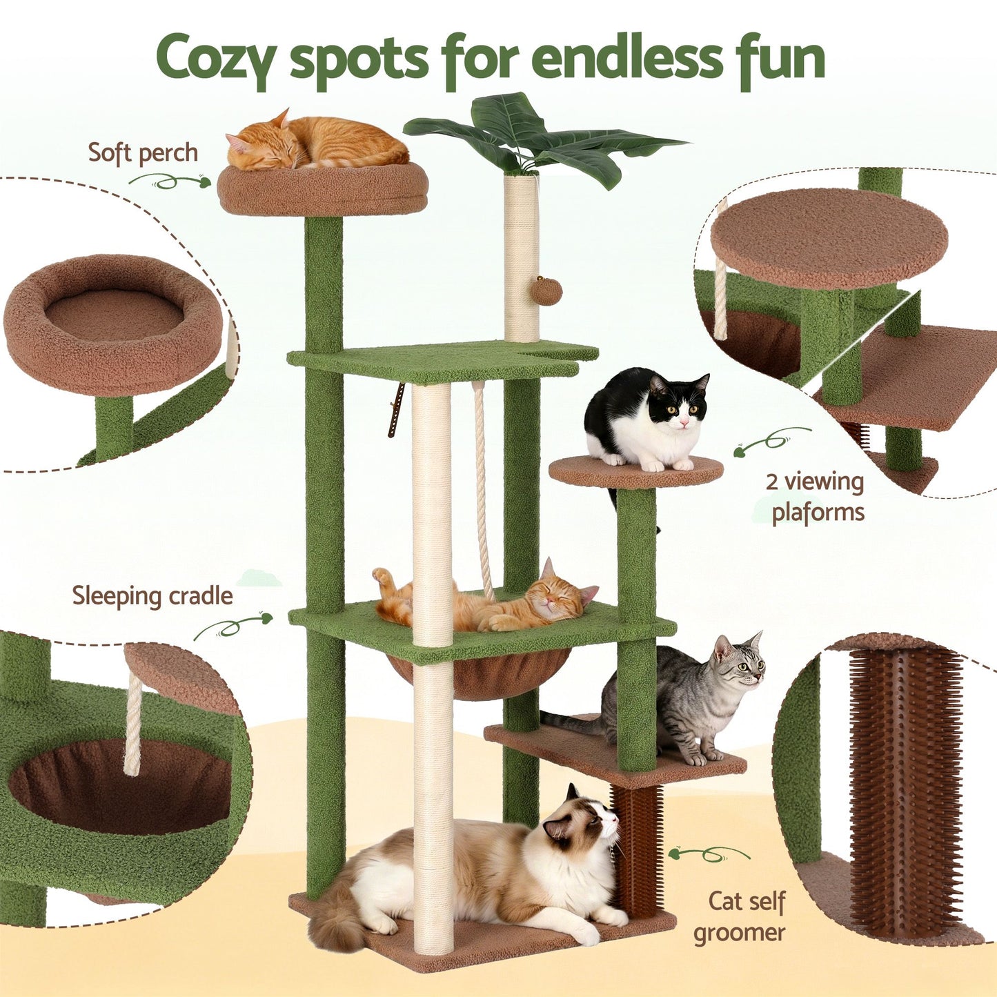 i.Pet 152cm Jungle Cat Tree Tower | Multi-Level Scratching Post | Leafy Canopy
