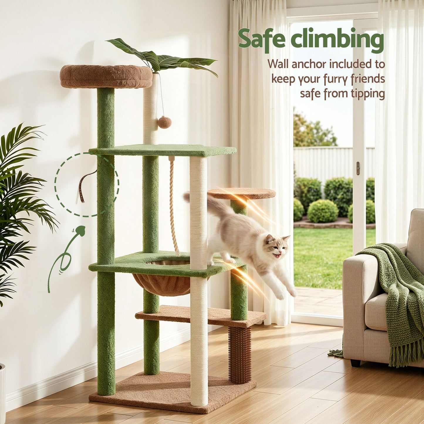 i.Pet 152cm Jungle Cat Tree Tower | Multi-Level Scratching Post | Leafy Canopy