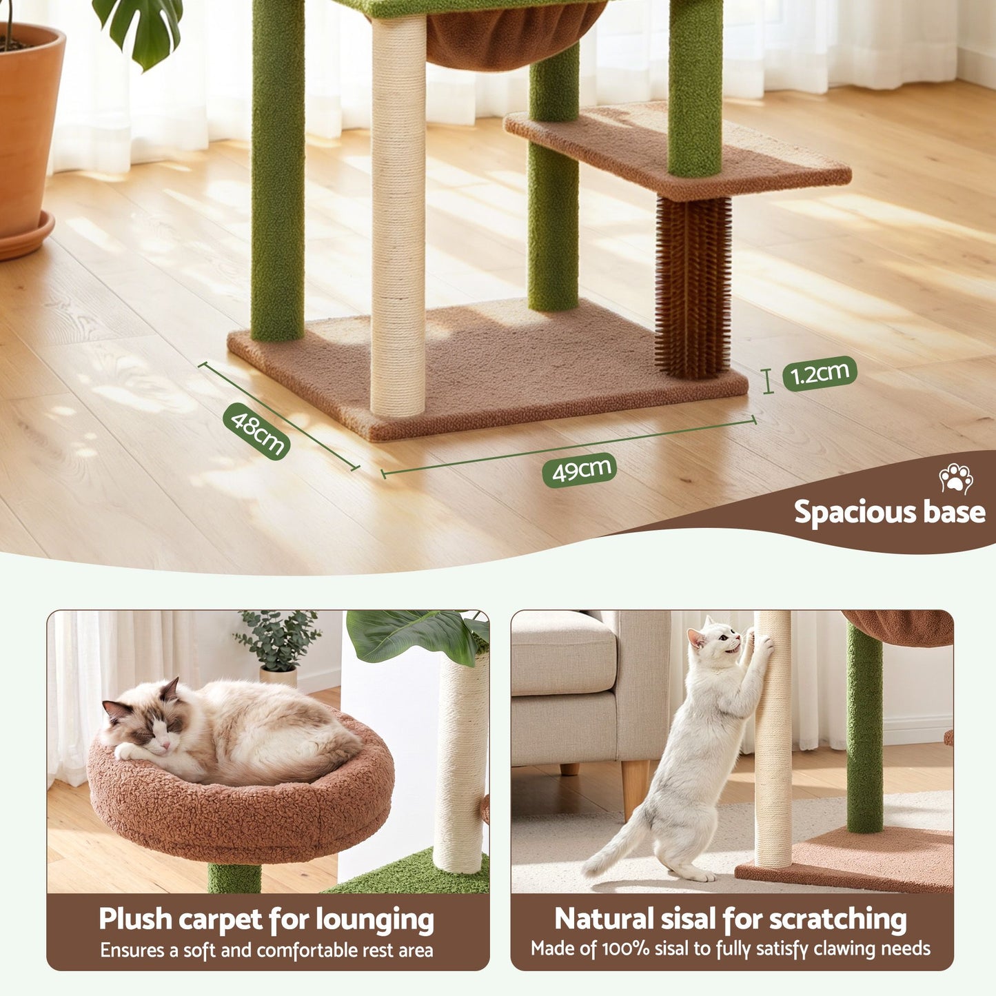i.Pet 152cm Jungle Cat Tree Tower | Multi-Level Scratching Post | Leafy Canopy