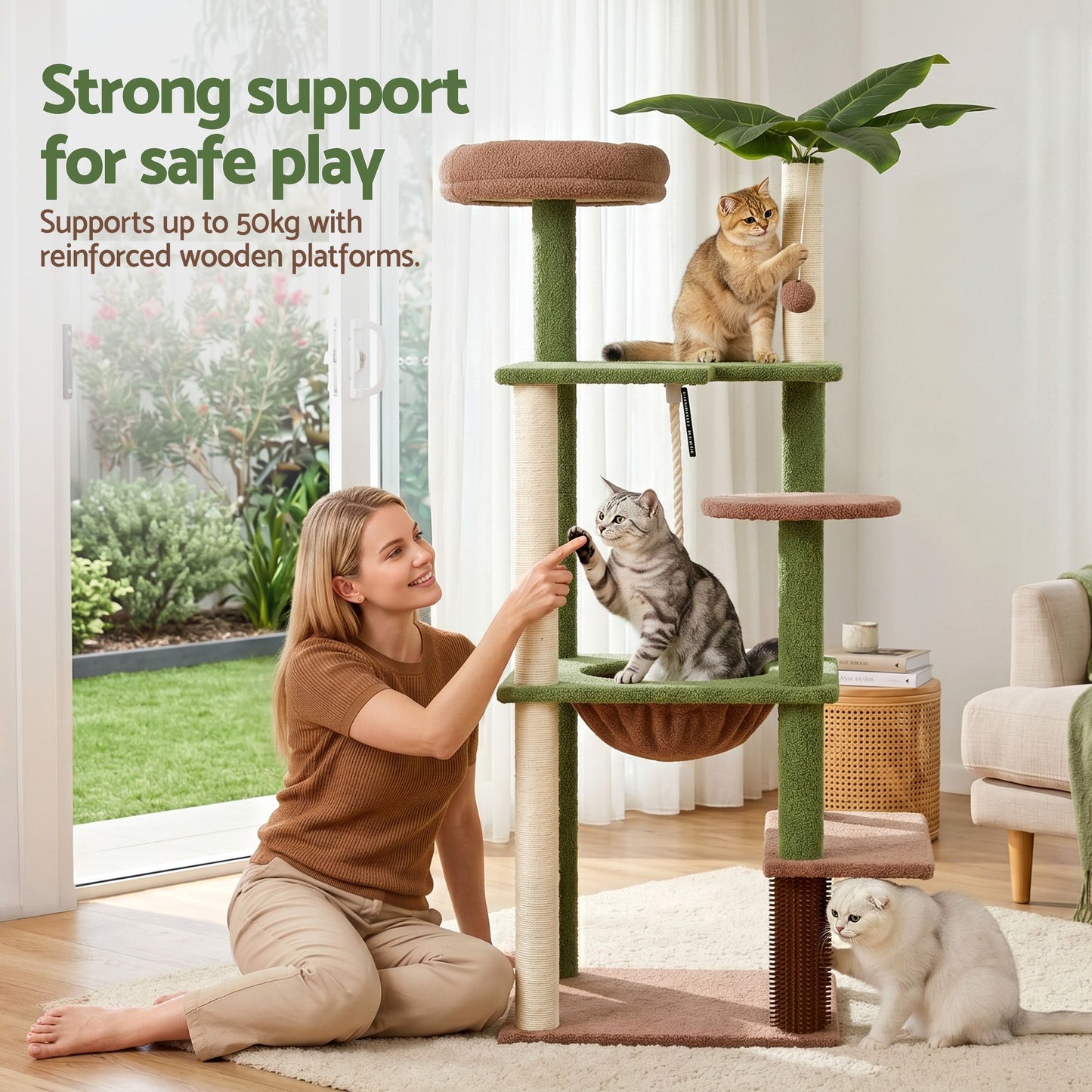 i.Pet 152cm Jungle Cat Tree Tower | Multi-Level Scratching Post | Leafy Canopy