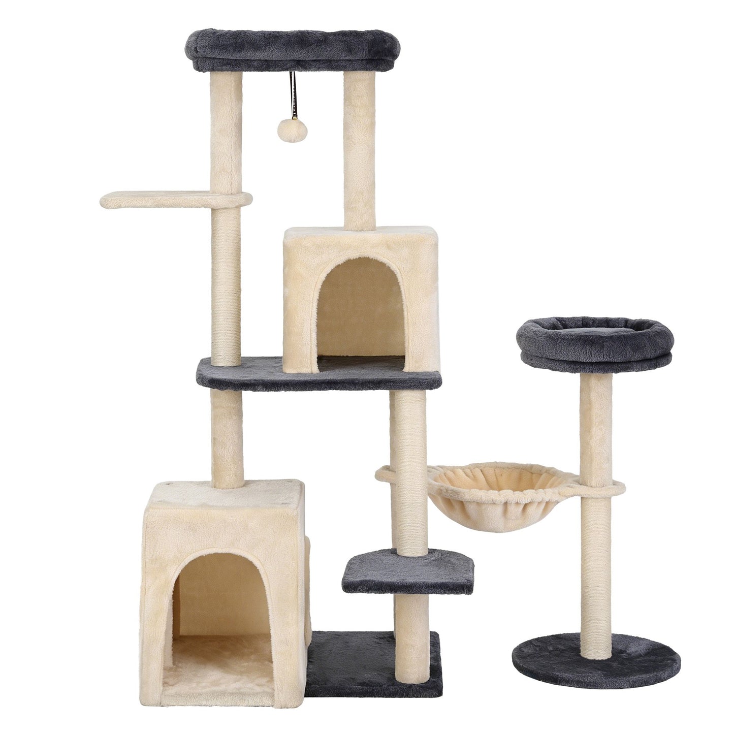 i.Pet 133cm L-Shape Cat Tree Tower | Rotatable Design | Scratching Post | Grey & Beige