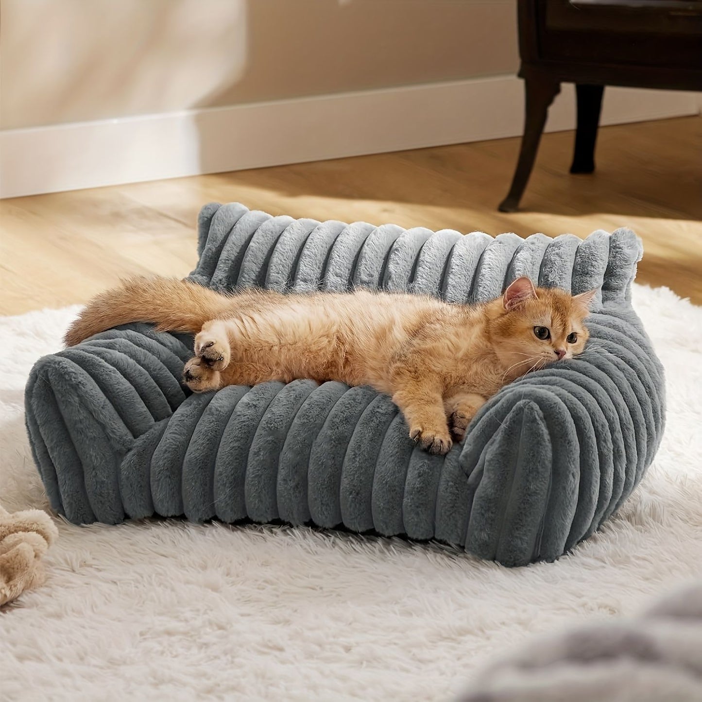 Puffy Cat Bed Sofa | Soft Velvet Plush | Strong Support | Standard Small