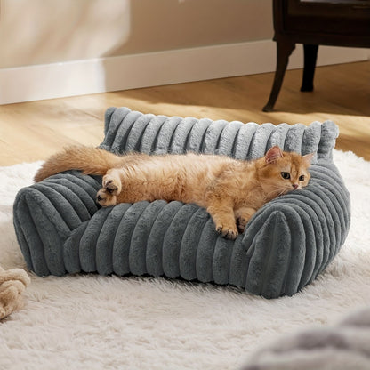 Puffy Cat Bed Sofa | Soft Velvet Plush | Standard Small