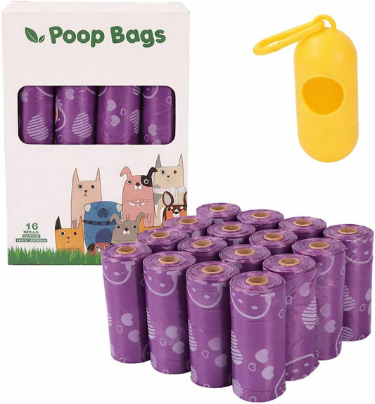 Purple Strawberry Scented Dog Poop Bags with Dispenser | Biodegradable