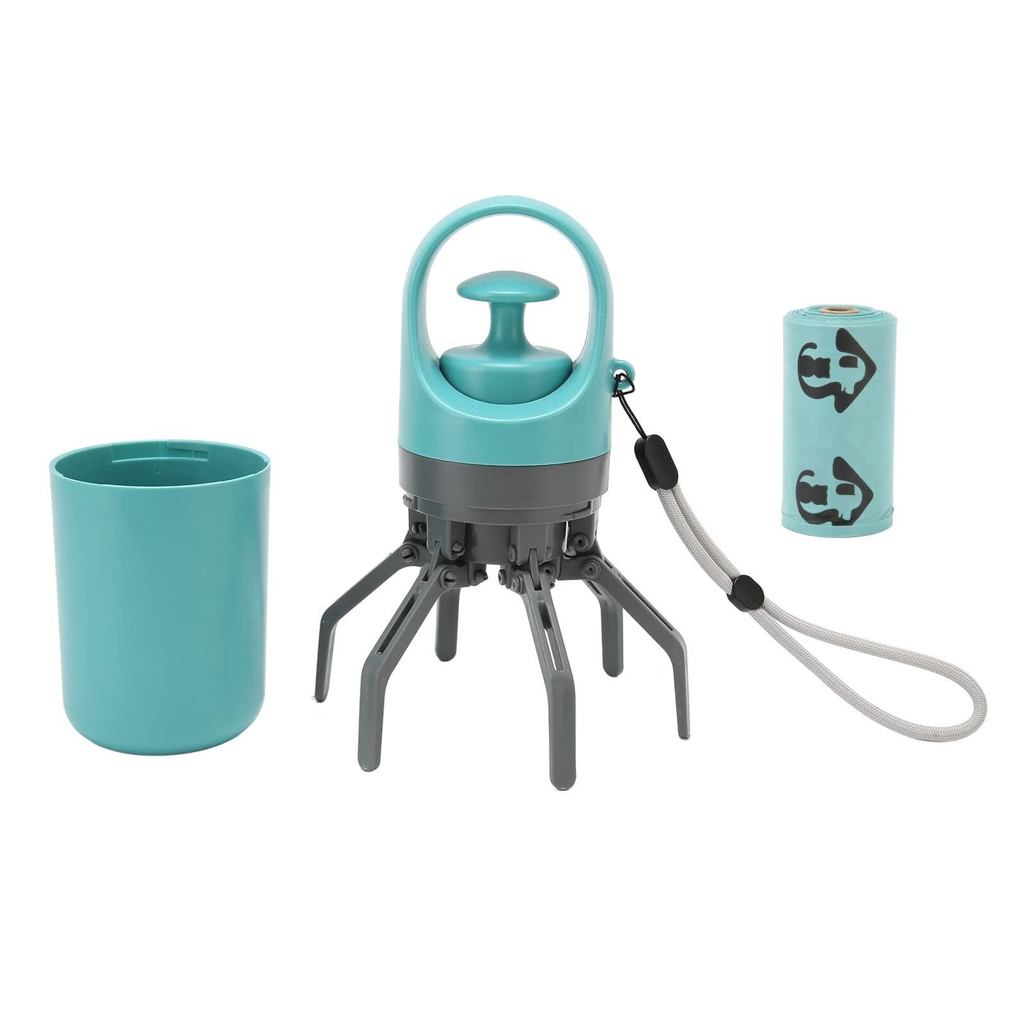 Teal Zero-Contact Dog Poop Scooper | 6-Claw with Built-in Bag Dispenser | Outdoor Pet Waste