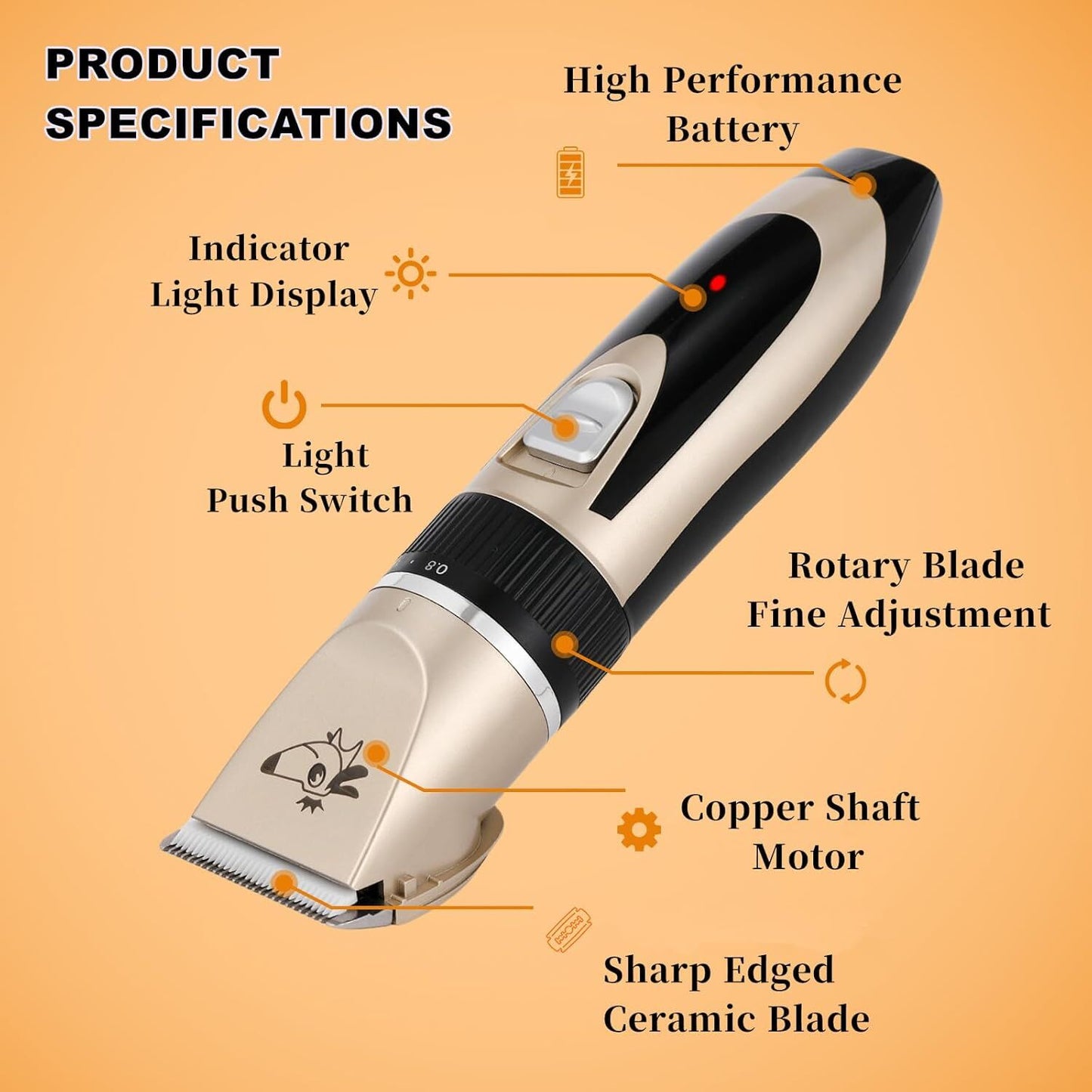 Professional Rechargeable Cordless Pet Grooming Clippers | Comb Guides | Dog & Cat