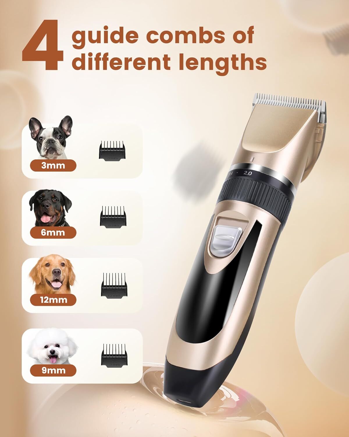 Professional Rechargeable Cordless Pet Grooming Clippers | Comb Guides | Dog & Cat
