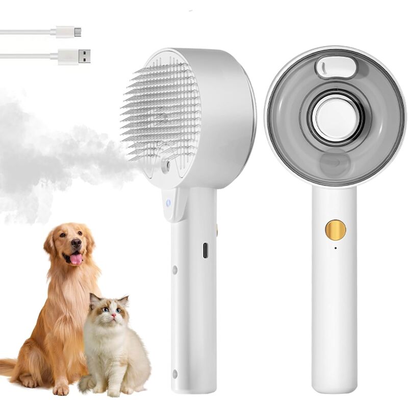 4-in-1 Self-Cleaning Cat Steam Brush | Water Tank Pet Grooming | Dog & Cat