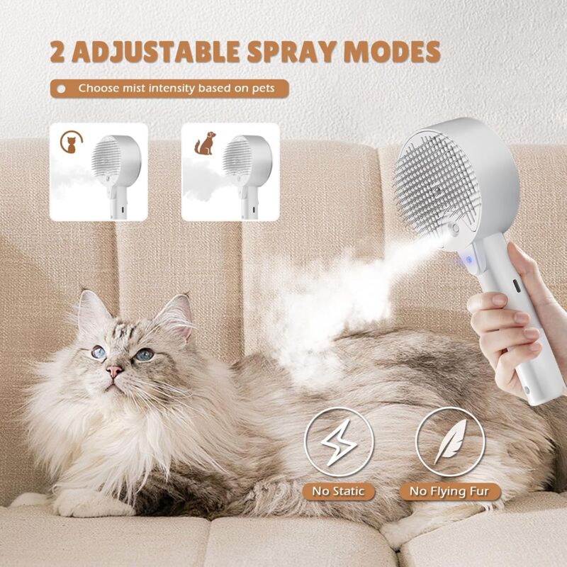 4-in-1 Self-Cleaning Cat Steam Brush | Water Tank Pet Grooming | Dog & Cat