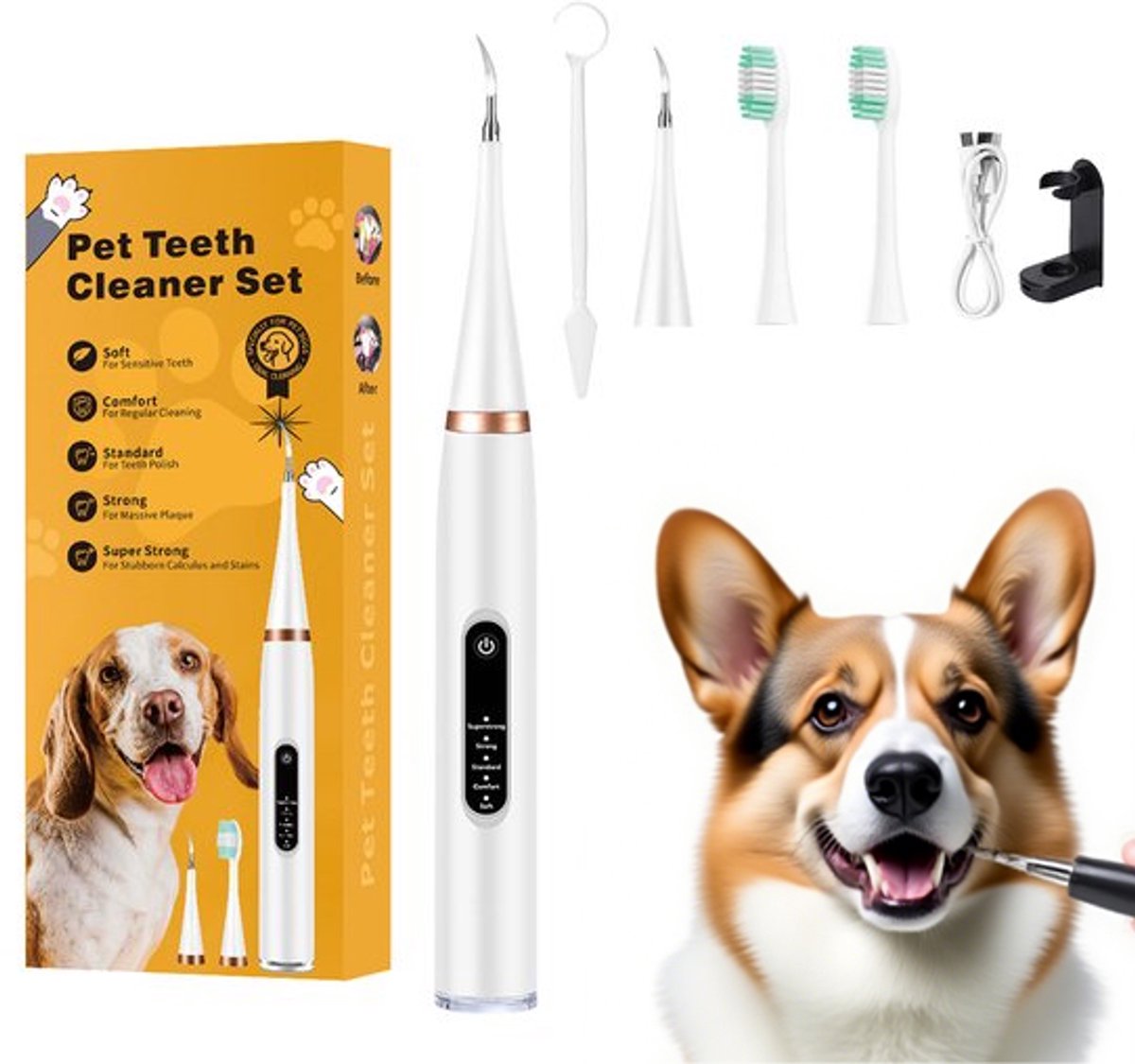 Electric Pet Dental Toothbrush | LED Light Rechargeable | Anti-Plaque | Dog & Cat