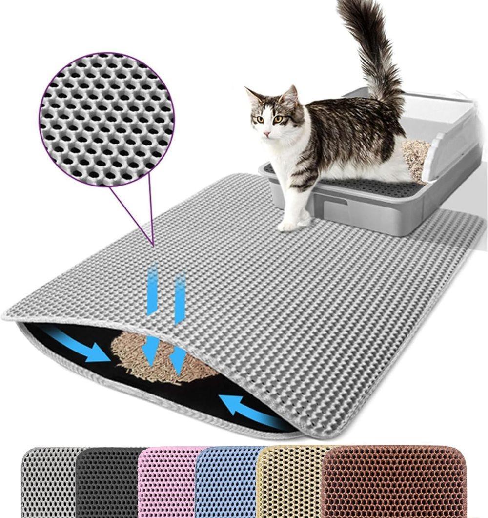 Gray Double EVA Cat Litter Mat | 45x60cm | Scatter Prevention | Easy Clean