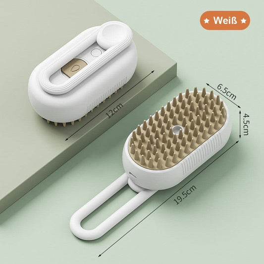 White Pet Steam Brush with Spray | Grooming Massage Comb | Dogs & Cats