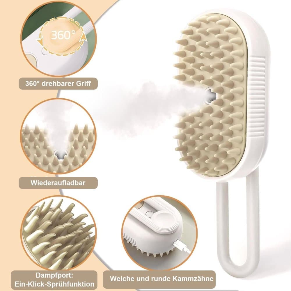 Green Pet Steam Brush with Spray | Grooming Massage Comb | Dogs & Cats