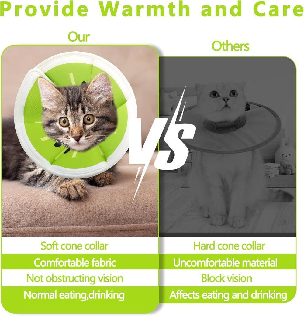 Green Soft Velcro Recovery Collar | Post-Surgery Protection | Adjustable | Cats & Small Dogs | S