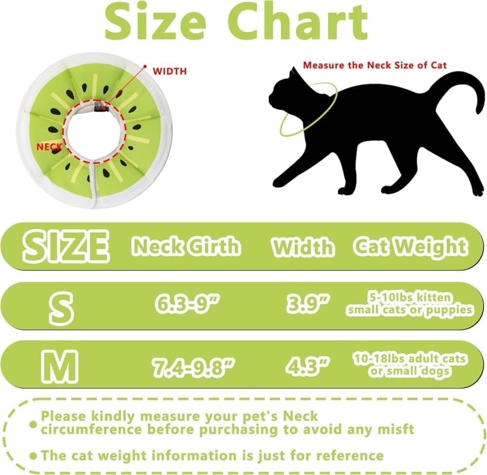 Green Soft Velcro Recovery Collar | Post-Surgery Protection | Adjustable | Cats & Small Dogs | S