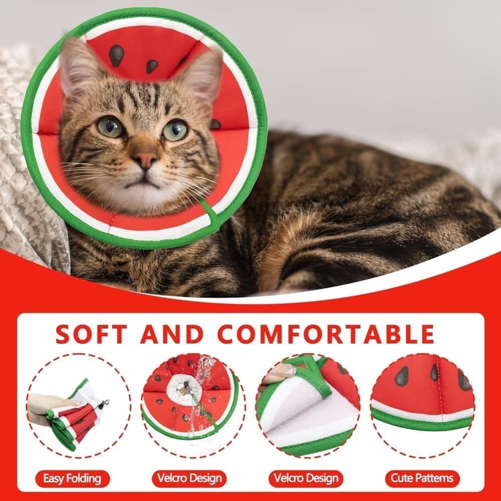 Red Soft Velcro Recovery Collar | Post-Surgery Protection | Adjustable | Cats & Small Dogs | S