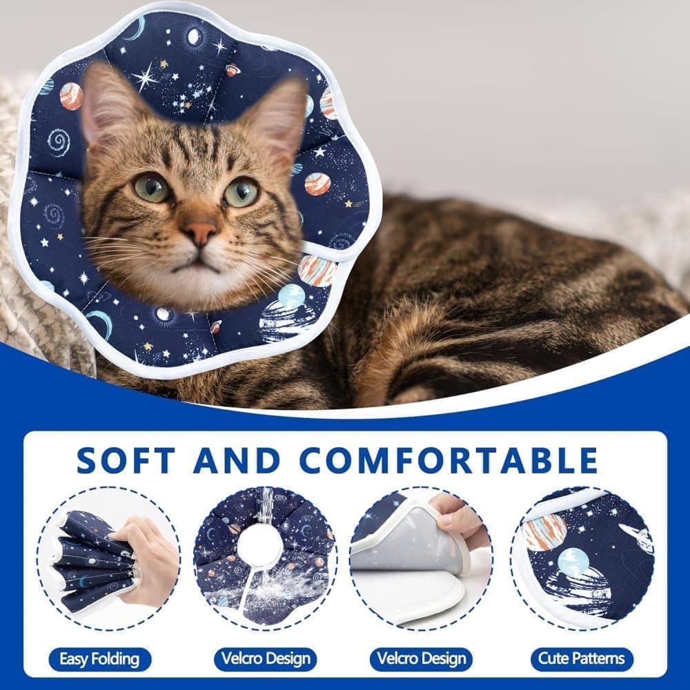 Blue Soft Velcro Recovery Collar | Post-Surgery Protection | Adjustable | Cats & Small Dogs | S